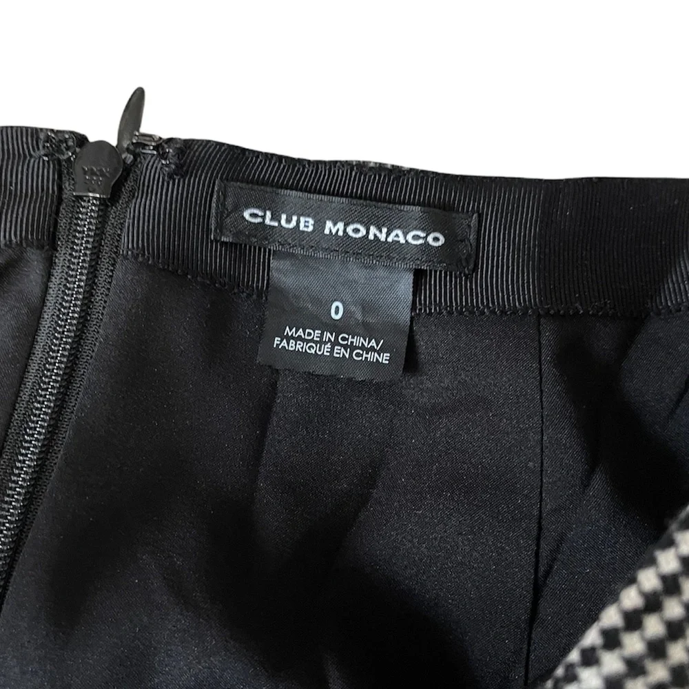 Club Monaco | Black and White Houndstooth Faux Wrap High Waist Mini Skirt 0
